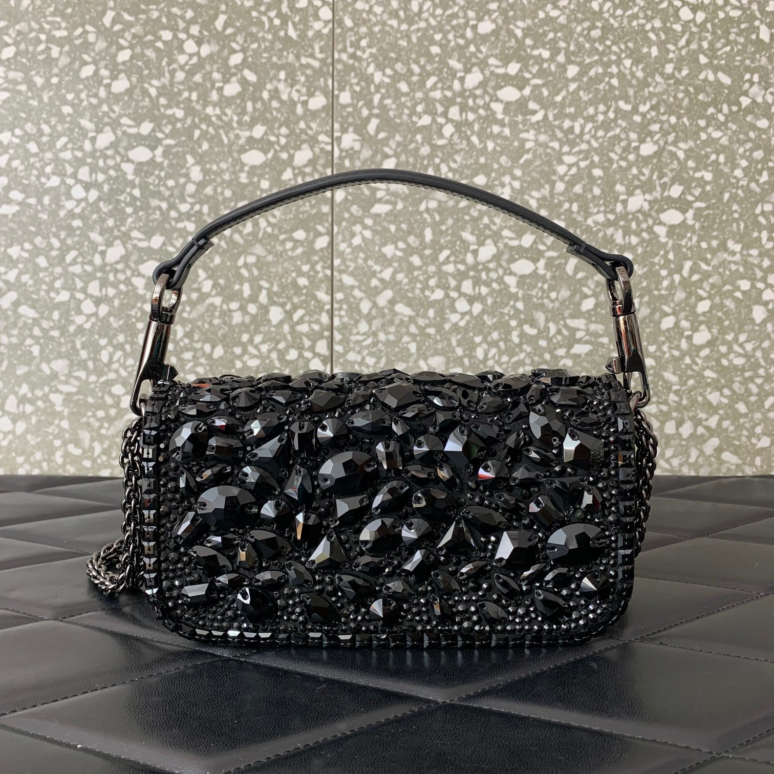 Valentino Garavani Loco Small Shoulder Bag Covered in Black Crystals 